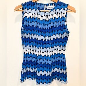 Calvin Klein Women's Blue and White Oval Pattern Blouse